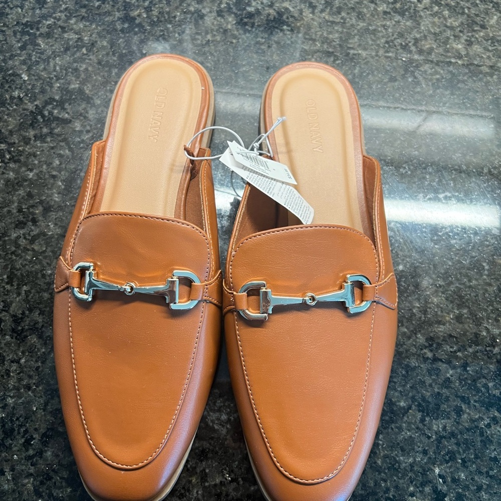 Old Navy Women’s Brown Loafers with Silver Buckle
